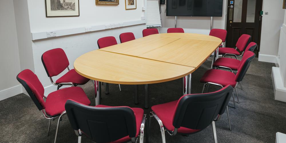 The Fletcher room with fixed boardroom seating.