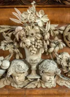 A detail from the carvings in the Trinity College Chapel.