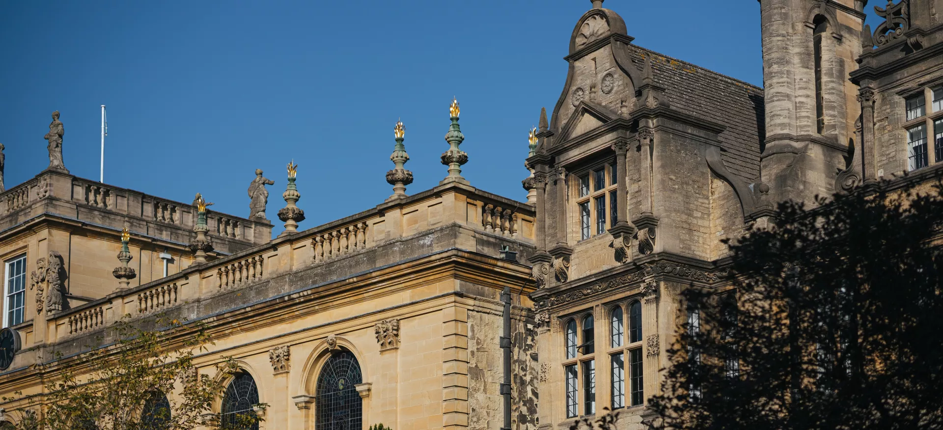 The skyline of the Trinity Chapel and President's Lodgings from the front quad.