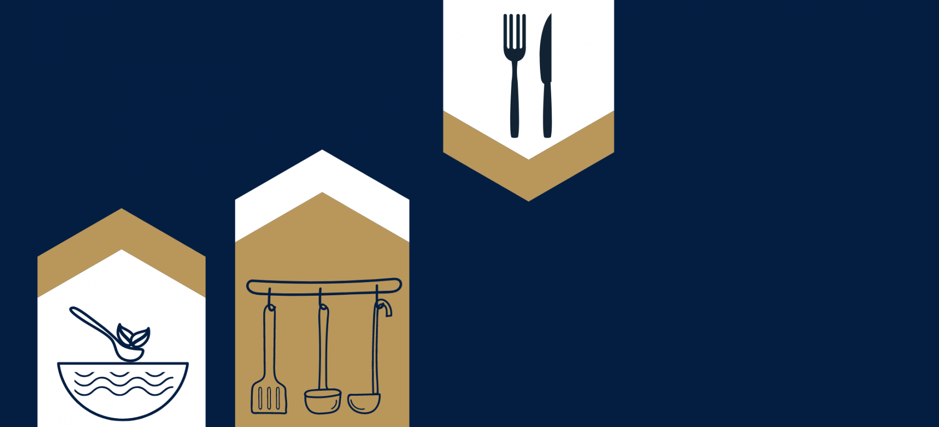 A graphic in dark blue with outlines of a cooking pot and a chopping board with knife and vegetables.