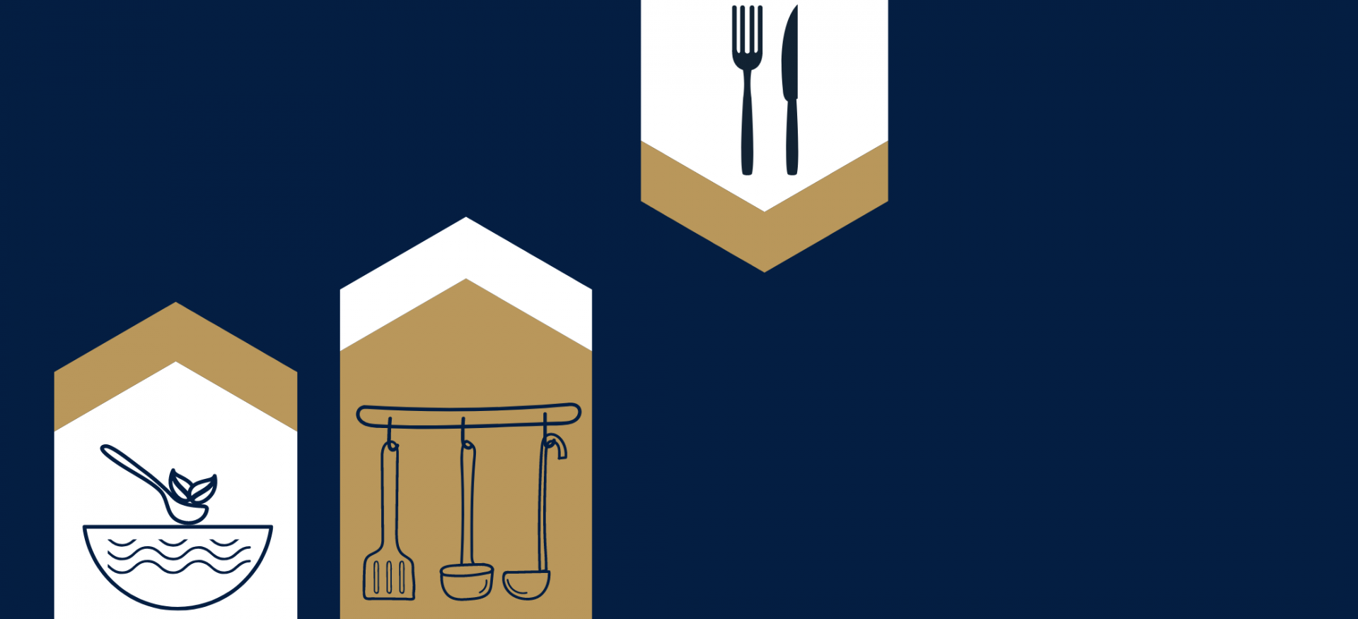 A graphic in dark blue with outlines of a cooking pot and a chopping board with knife and vegetables.