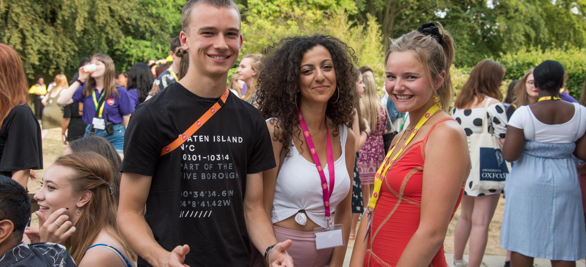 Three students on Oxford's UNIQ summer school smile for the camera.