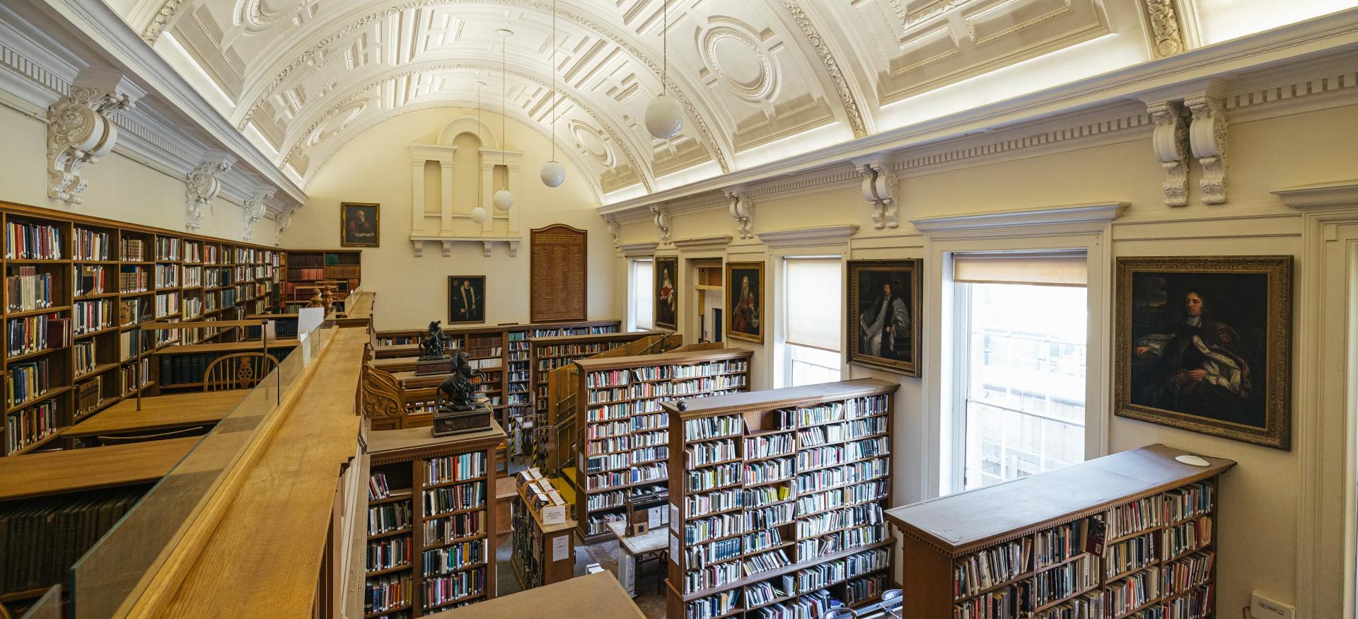 A view inside Trinity's War Memorial Library from the upstairs gallery.
