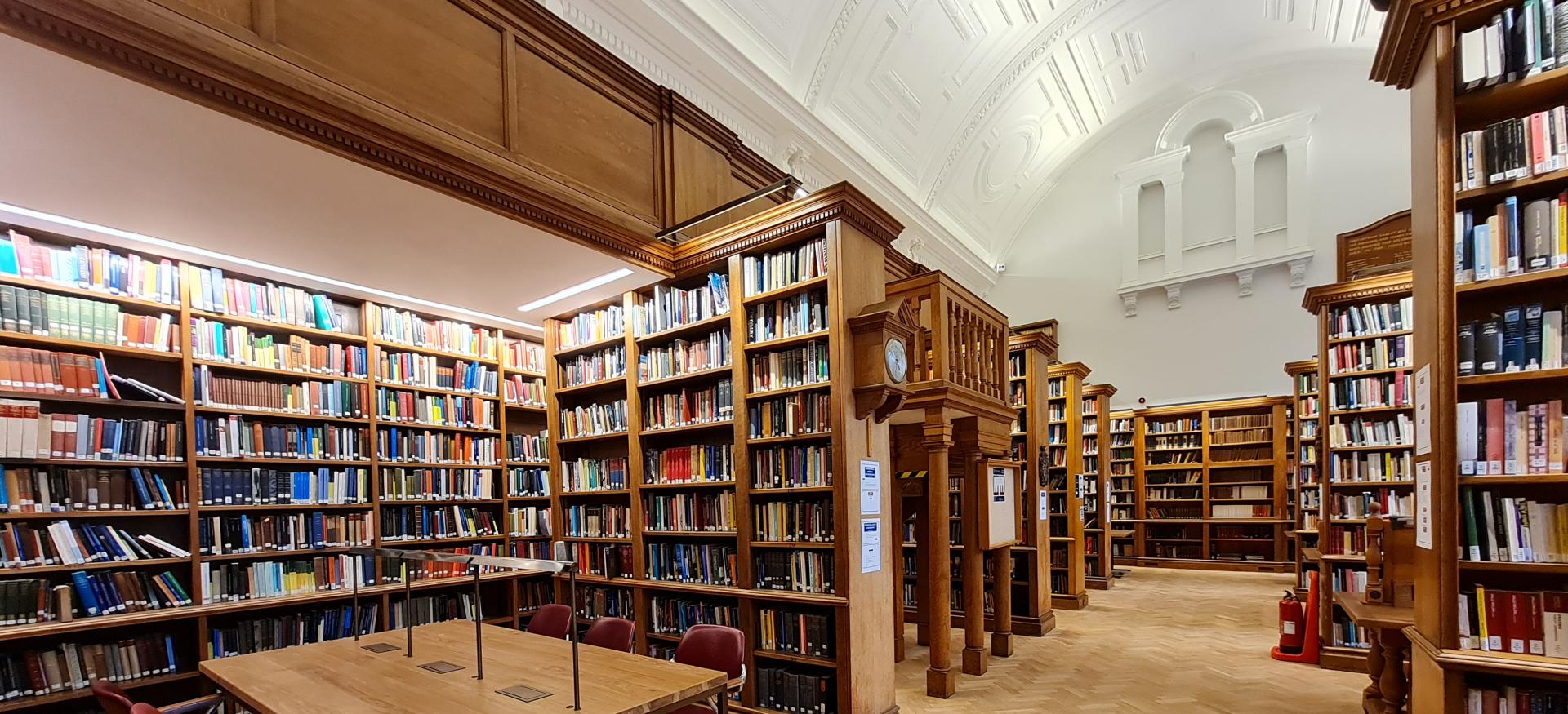A view of the ground floor of Trinity's Warm Memorial Library.