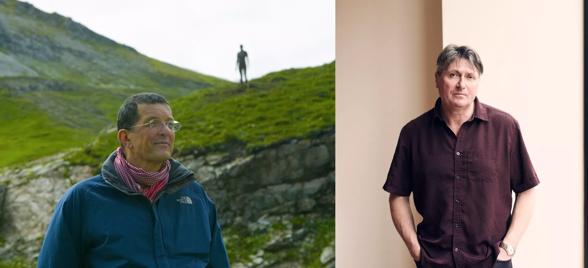 Side by side images of Antony Gormley and Simon Armitage