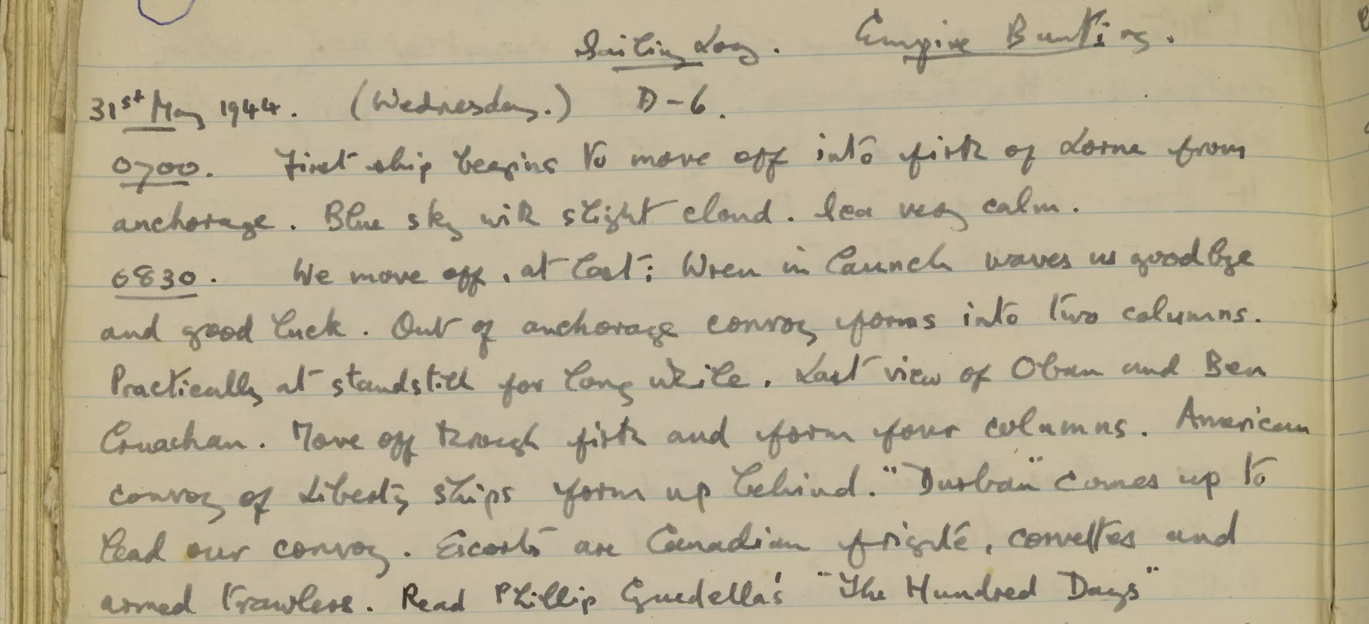 A page from James Holladay's hand-written diary.