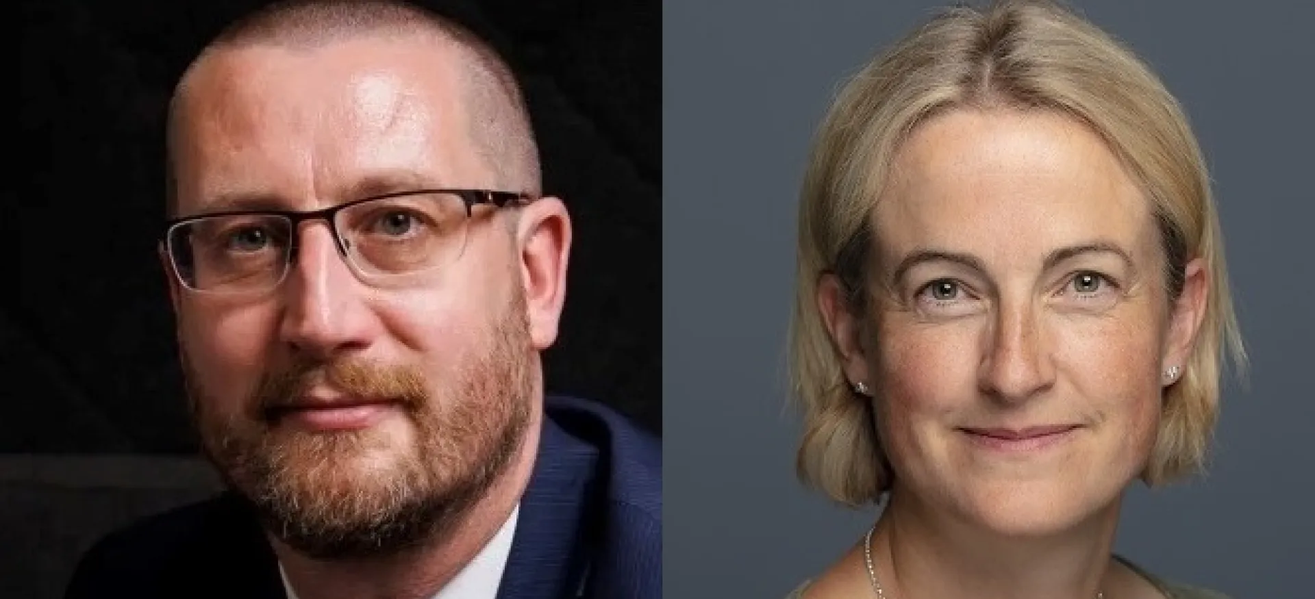 Side by side headshots of Simon Case and Hannah White