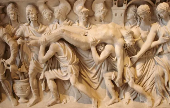 Classical sculpture showing a crucifixion.