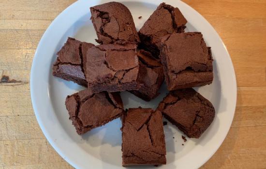A plate of chocolate brownies.