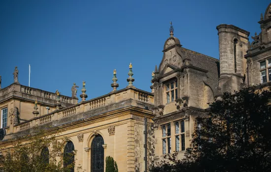 The skyline of the Trinity Chapel and President's Lodgings from the front quad.