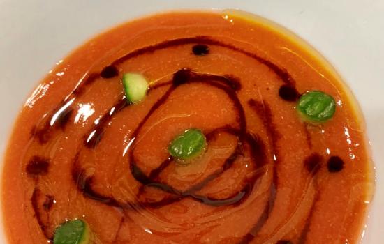 A dish of gazpacho soup.