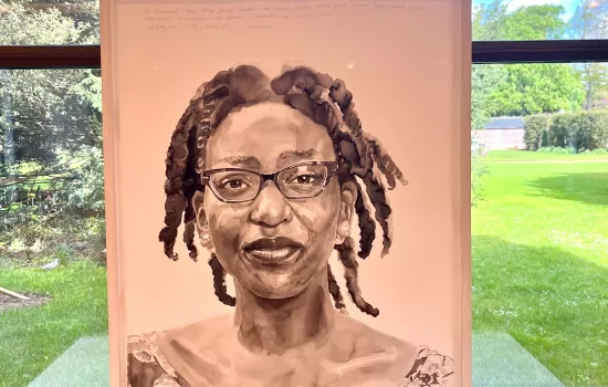 An artist's portrait of Kome Gbinigie, a member of the PRINCIPLE PANORAMIC team. 