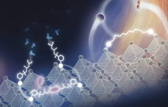 A graphic showing dynamic passivation of solar perovskite cells.