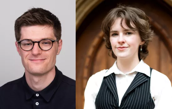 side by side headshots of Trinity postgraduate Jack Warburton and undergraduate Isabelle Moore