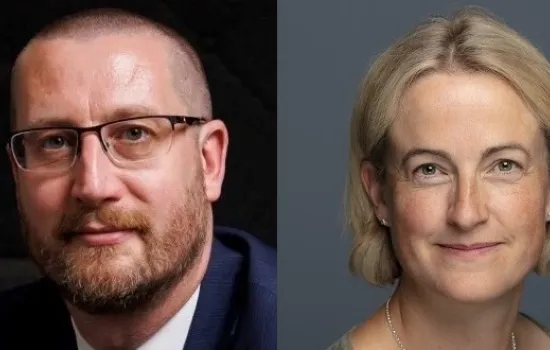 Side by side headshots of Simon Case and Hannah White