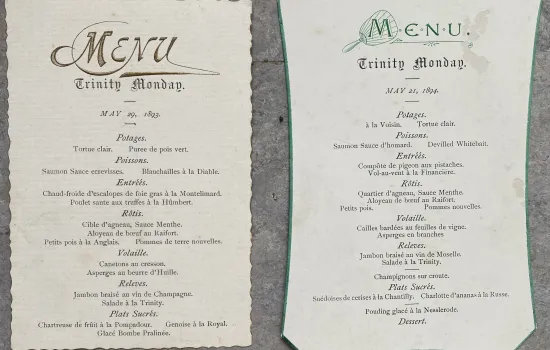 Trinity Monday menus from 1893 and 1894