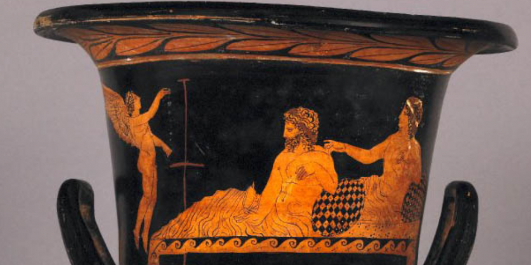 A black painted urn from ancient Greece. 