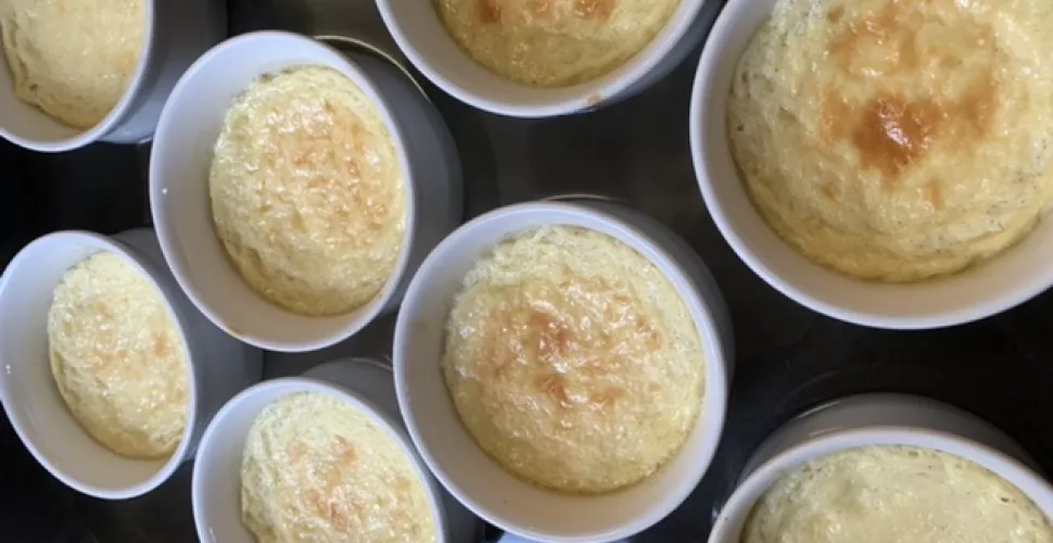 A tray of creme brulee ramekins.
