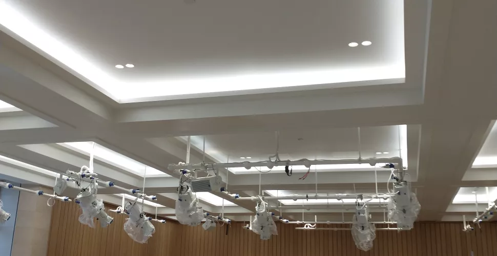 A view inside the nearly completed auditorium of the Levine Building.