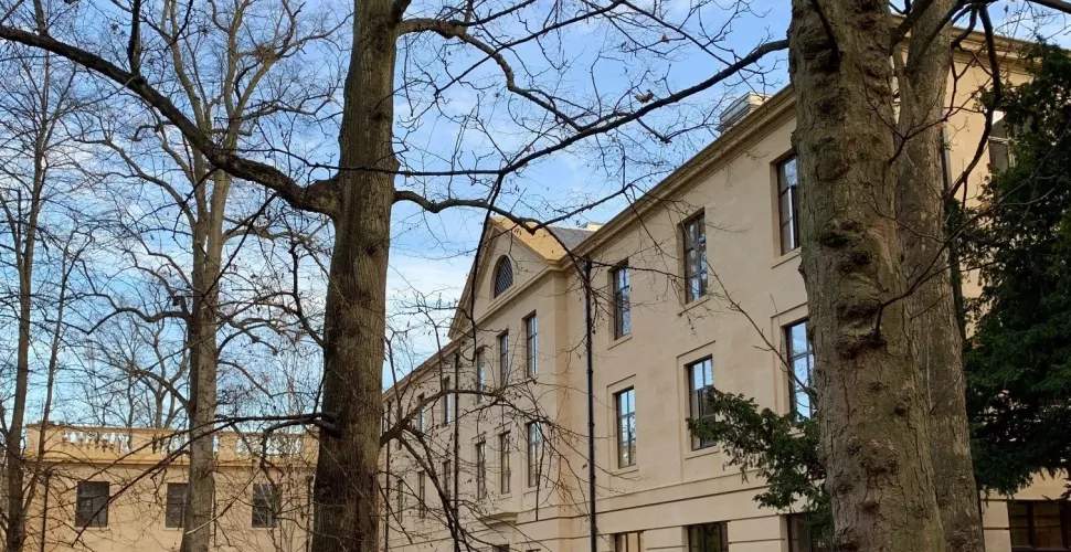 An outside view of the entrance to the Levine Building.