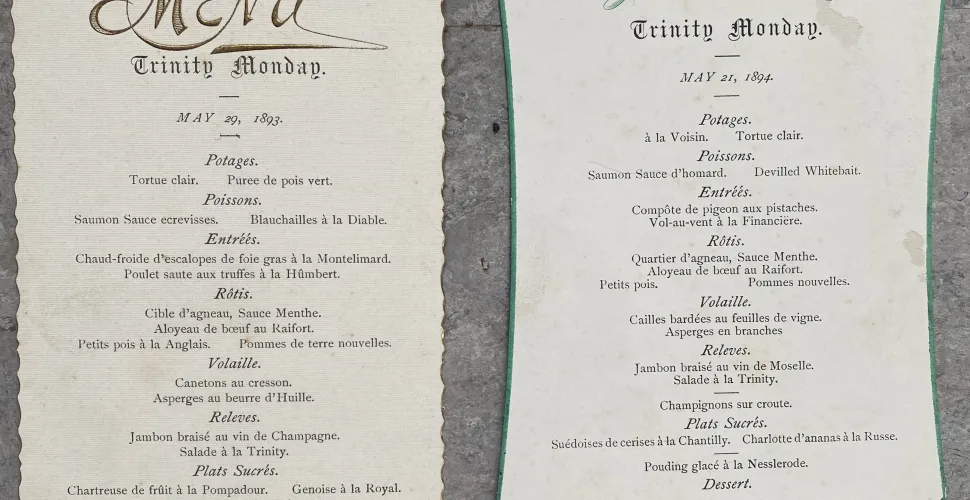 Trinity Monday menus from 1893 and 1894