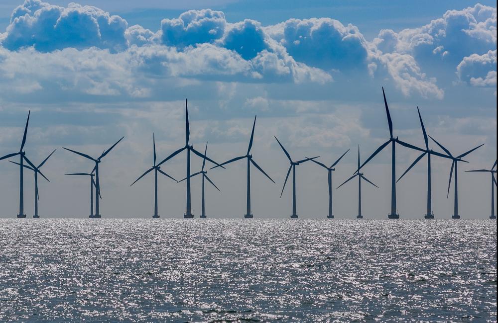A Wind farm in the North sea on the coast of United Kingdom.