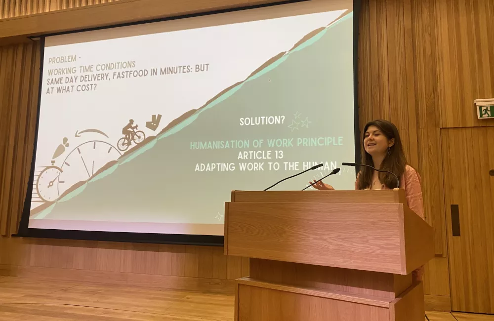 Trinity MCR student Jo Helme gives a presentation at the MCR Research showcase.