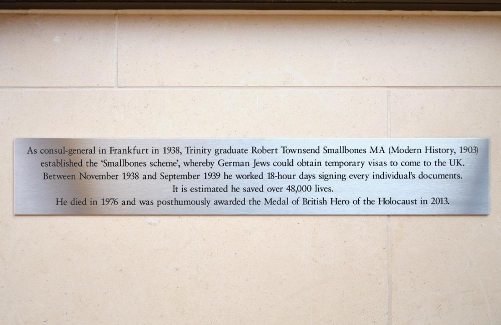 A plaque commemorating the service of Robert Smallbones.