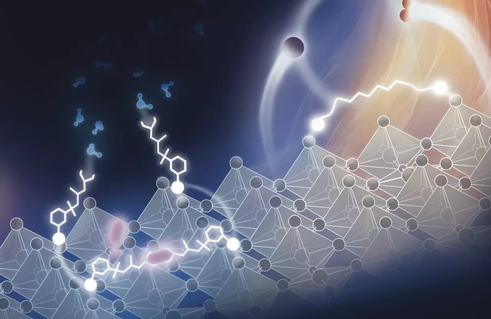 A graphic showing dynamic passivation of solar perovskite cells.