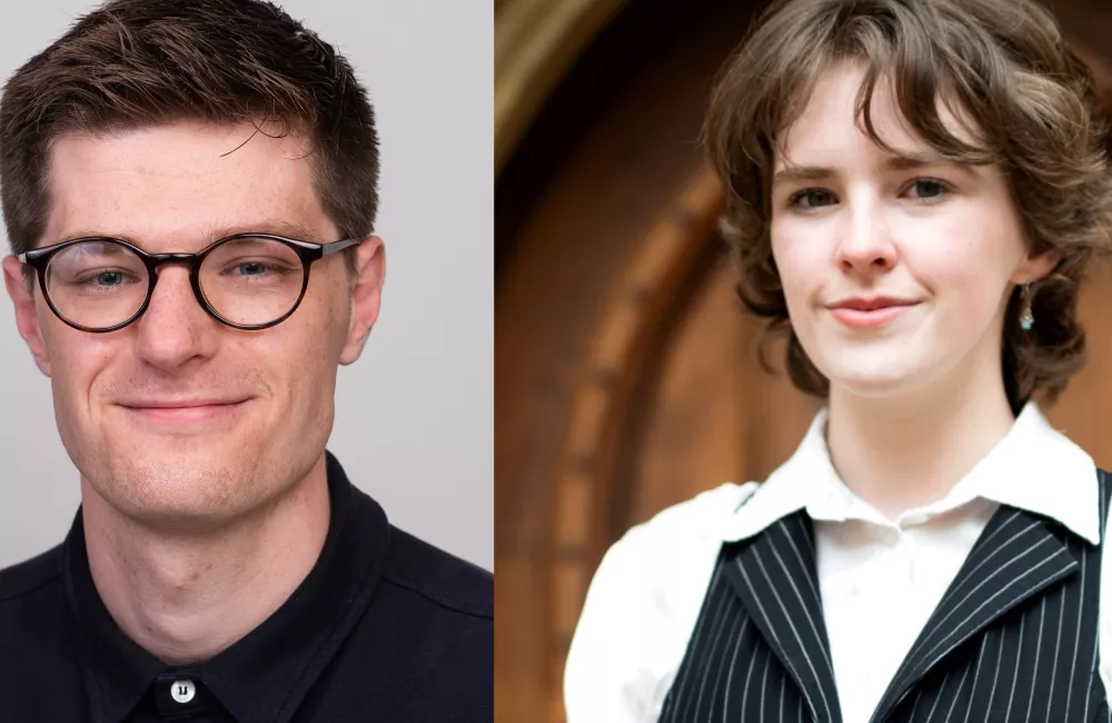 side by side headshots of Trinity postgraduate Jack Warburton and undergraduate Isabelle Moore