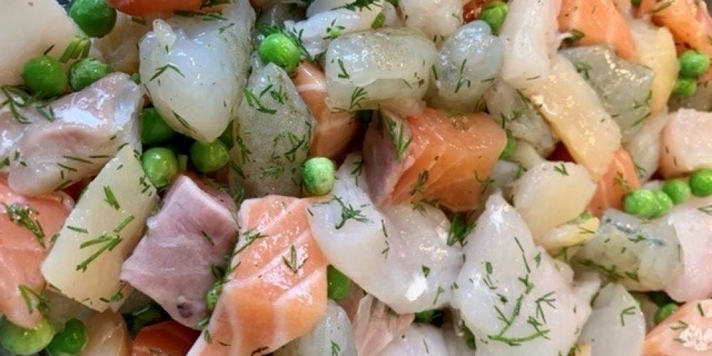 A mixture of raw fish and dill.