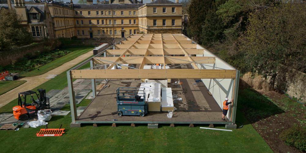 The Lawns Pavilion structure in progress.