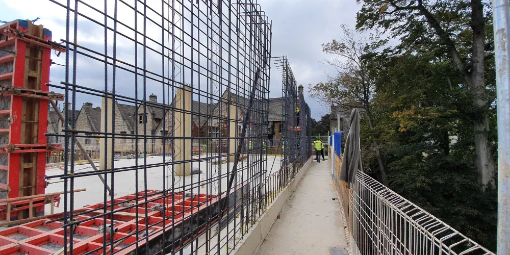 The metal skeleton of the second-floor on the Levine Building.