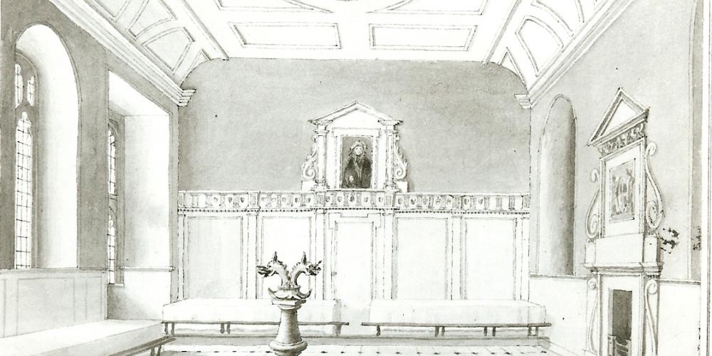 An interior of Trinity's dining hall as painted in 1801.