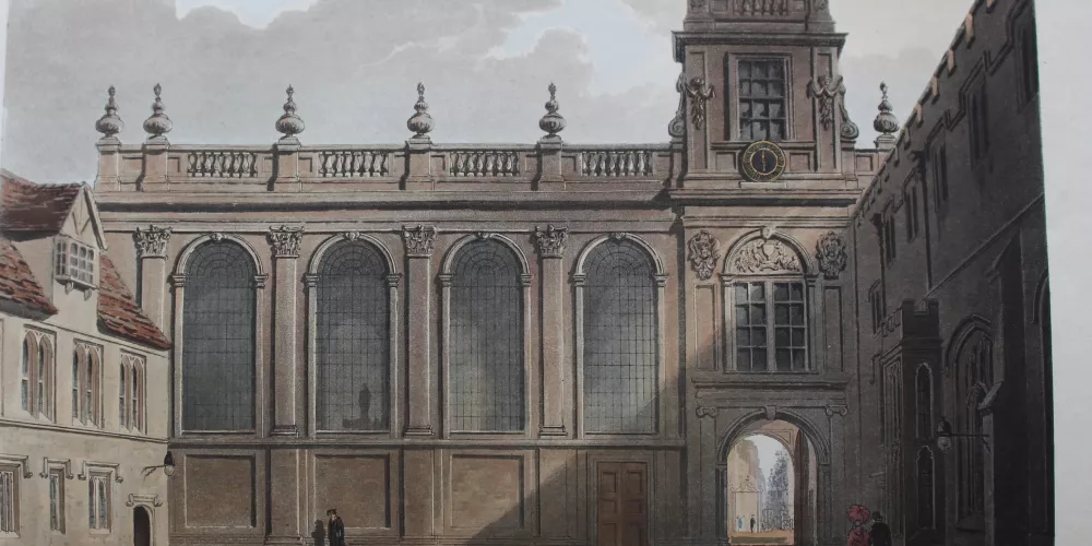 A colour line drawing of the Trinity Chapel from Durham Quad. 
