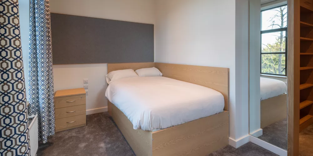 A student bedroom in the Levine BUilding.