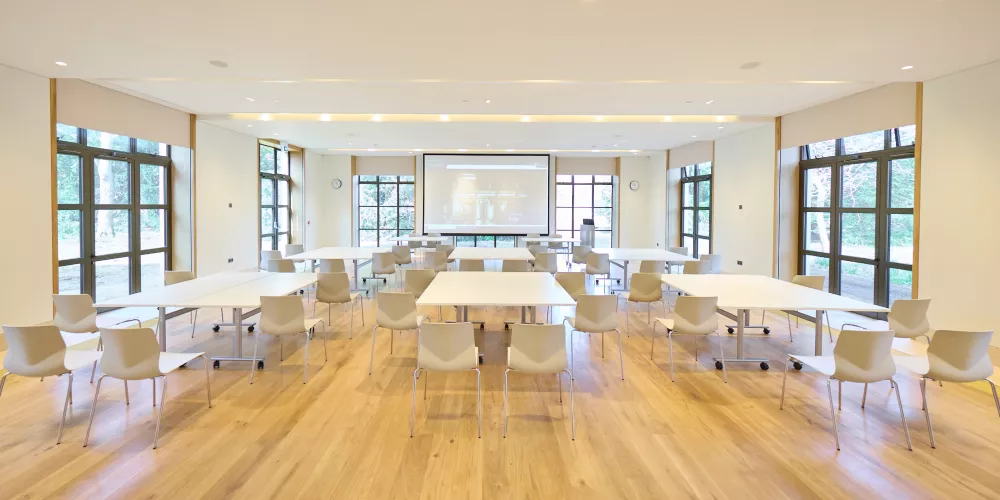 Levine Building Garden Room with classroom style seating.