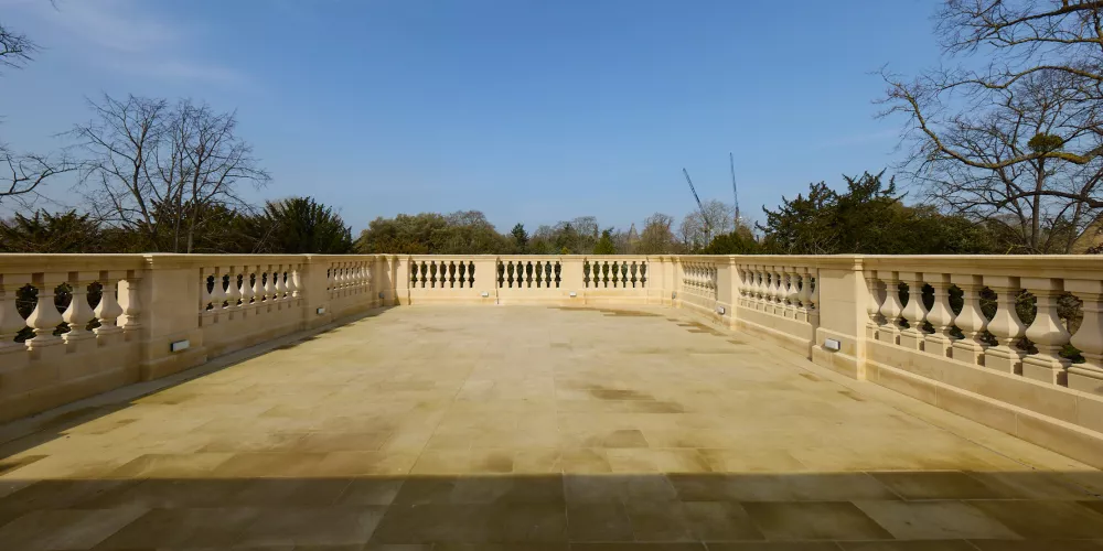 The view out onto the Levine Building roof terrace.