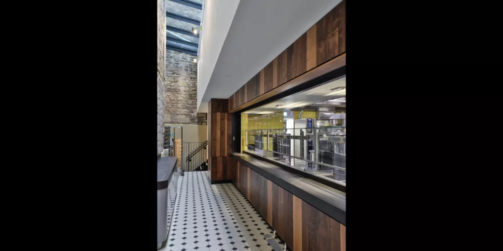 A view of the kitchen servery area.