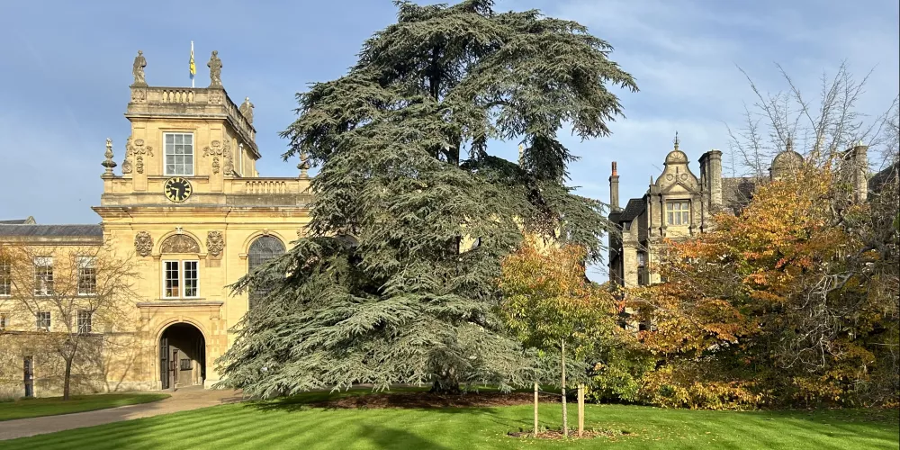 The front quad of Trinity College in autumn.