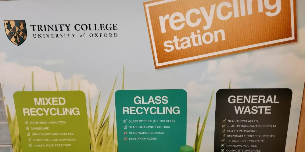 A recycling station set up in the Trinity cafe.