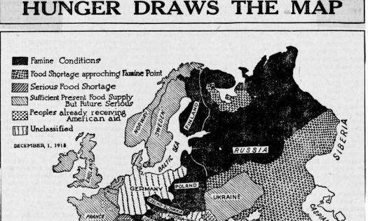 A historical map from the World War Two era showing food shortages in Europe, which reads: "Hunger draws the map"