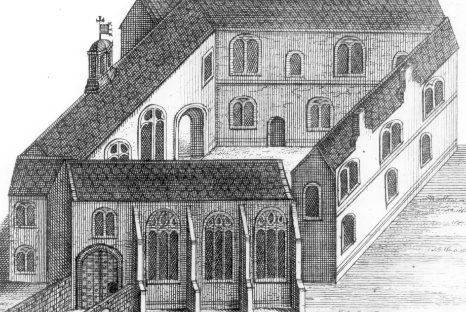 An engraving of Trinity College made John Bereblock for the visit of Queen Elizabeth I to Oxford in 1566.