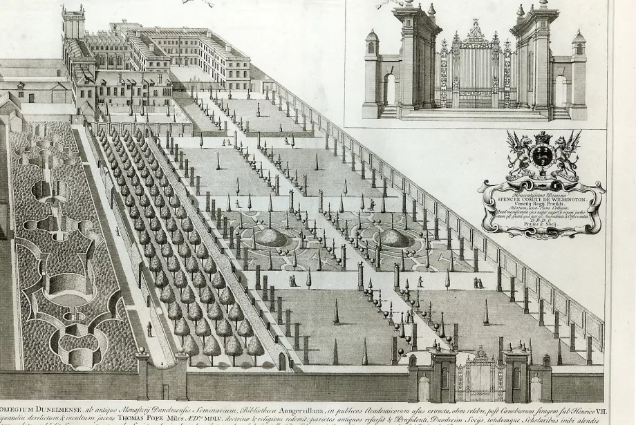 An engraving of the Trinity College grounds by William Williams from 1733.